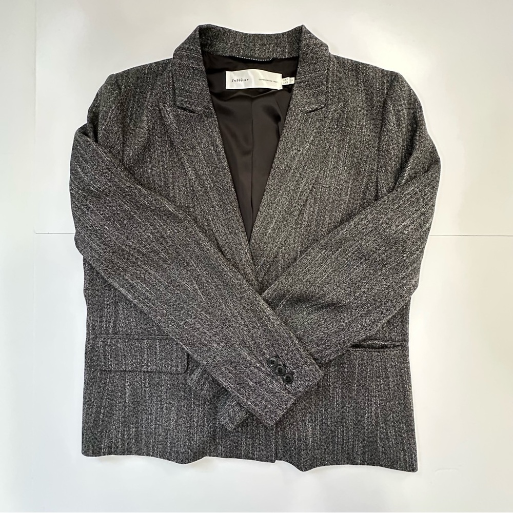 InWear Double Breasted Blazer Grey and Black Herringbone Size 14 - Picture 3 of 6
